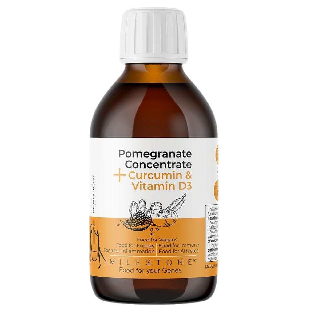 pomegranate concentrate with turmeric extract and vitamin d3 by milestone food for your genes